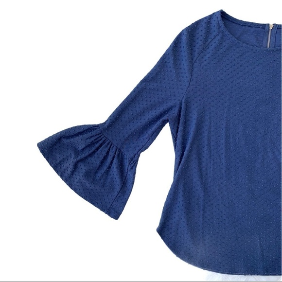 W5 Anthro Blue Swiss Dot Polkadot Textured Bell Sleeve Blouse Size Small - Picture 6 of 14